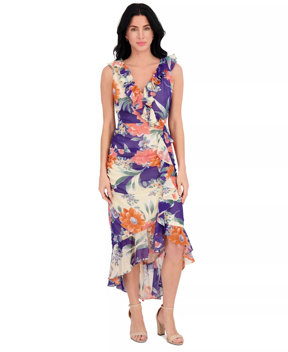 Kensie Women's Printed Ruffled High-Low Maxi Dress Size 0, MSRP: 139$